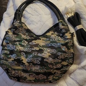 Camo rhinestone shoulder handbag